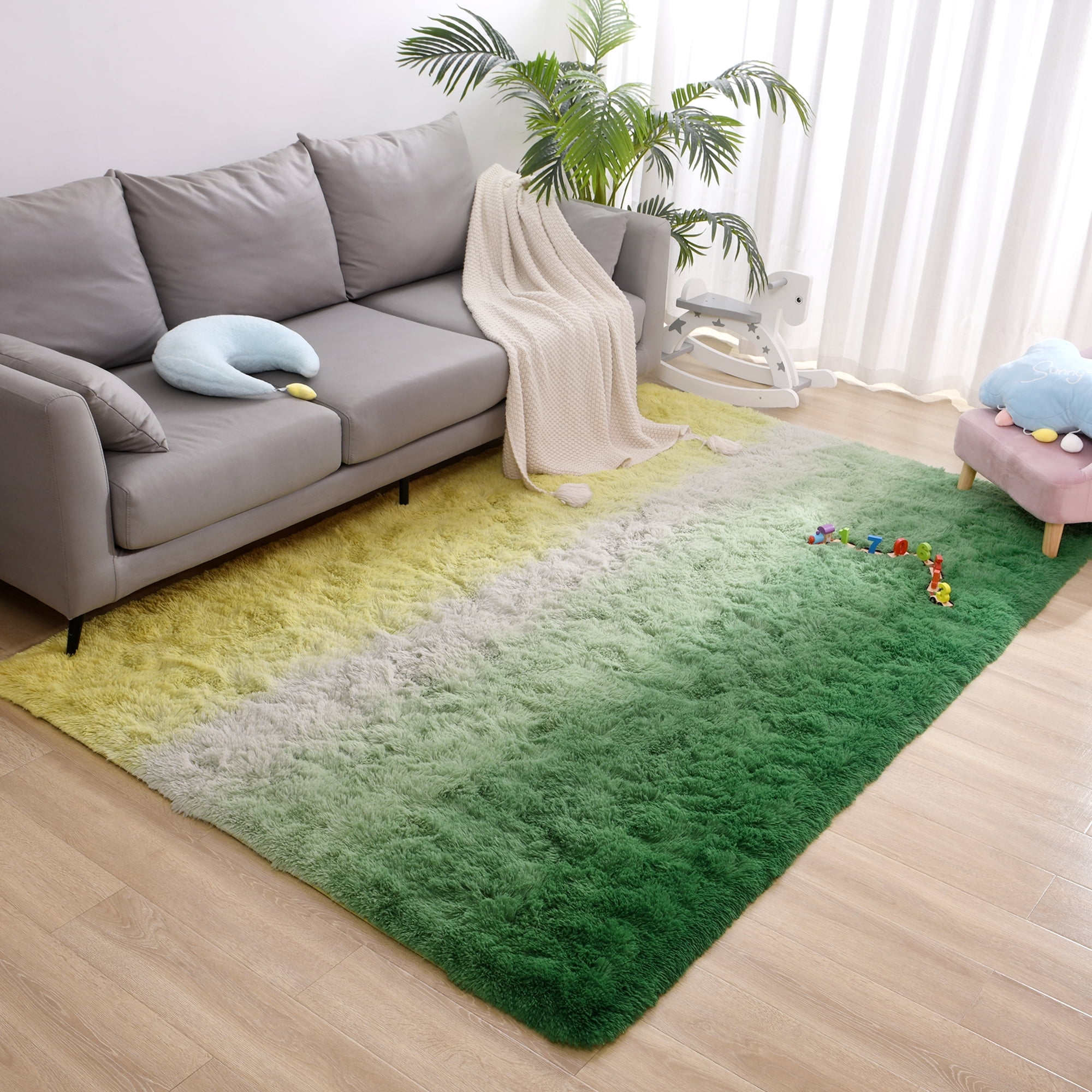 Noahas Fluffy Area Rugs Modern Soft Shaggy Yellow and Green Area Rug, 5' x 8', Anti-Slip Bottom