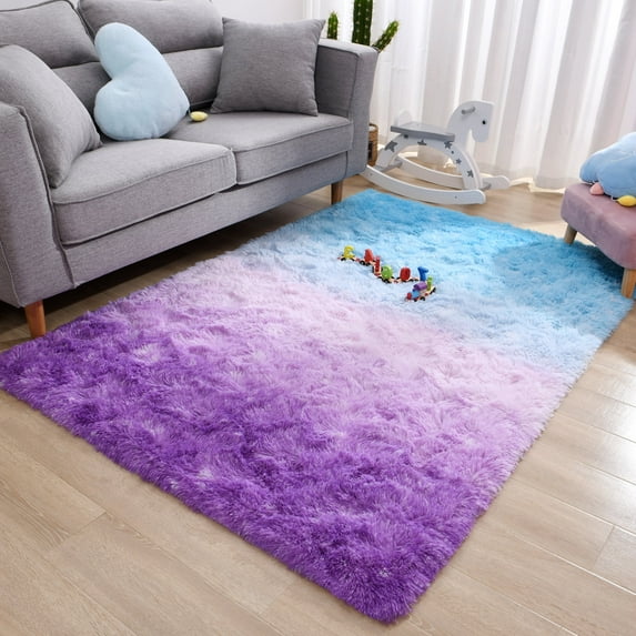 Noahas Fluffy Area Rugs, Super Soft Shaggy Rug Fuzzy Long Fur Carpets for Bedroom Living Room Decor , Blue and Purple , 4' x 6'