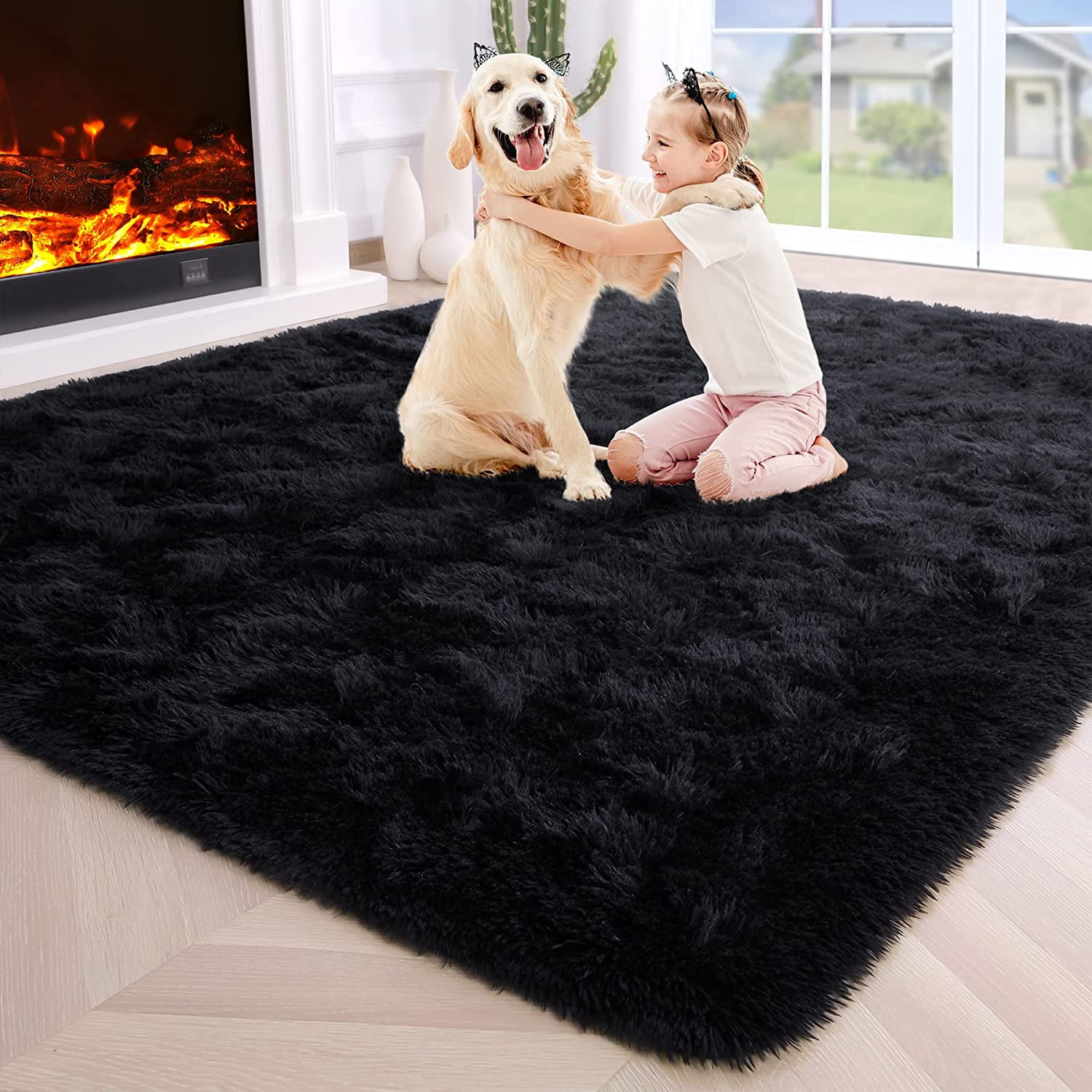 Noahas Fluffy Black Rugs for Bedroom,4x6 Shaggy Fuzzy Bedroom Rug