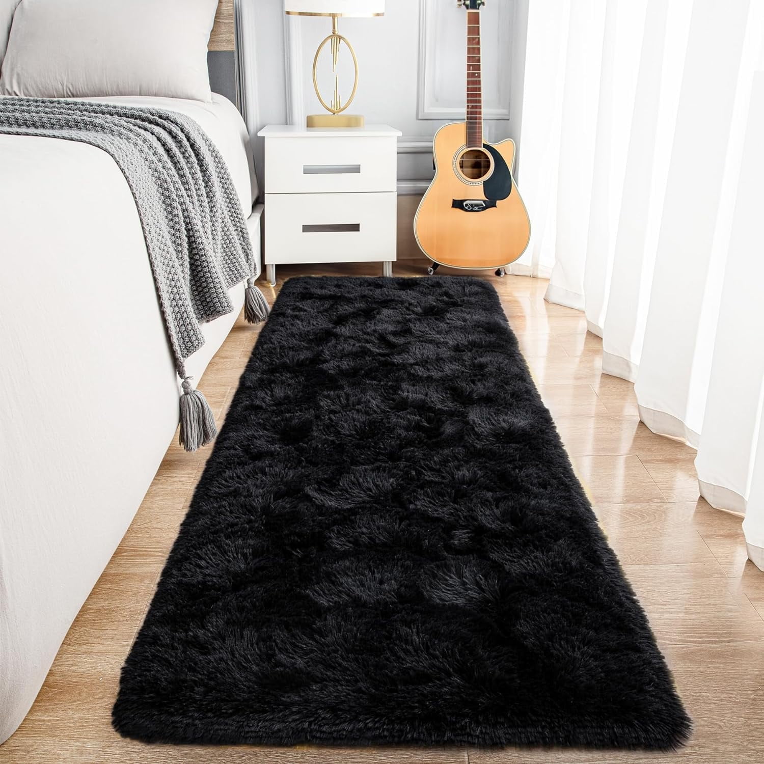 Noahas Fluffy Black Runner Rugs for Bedroom 2x6,Runner Rugs for Hallway