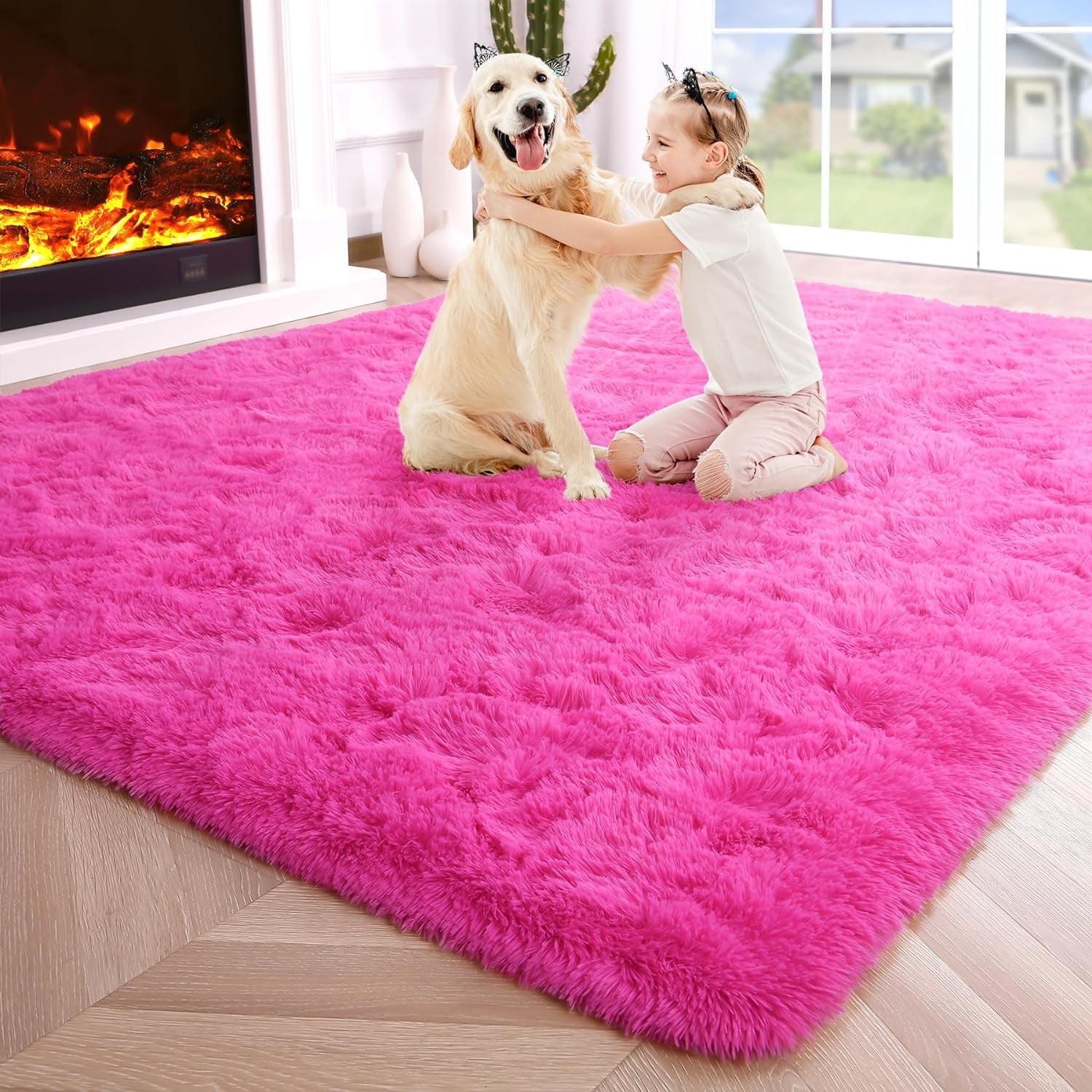 Noahas Fluffy Hot Pink Rugs for Bedroom,4x6 Shaggy Fuzzy Bedroom Rug