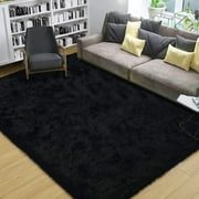 Noahas Fluffy Shaggy Rugs, 3x5 Feet Black Plush Rugs for Girls Bedroom, Soft Kids Room Carpets, Small Bedside Rug, Upgrade Non-Slip Rugs for Children Nursery Dorm Home Decor, Black