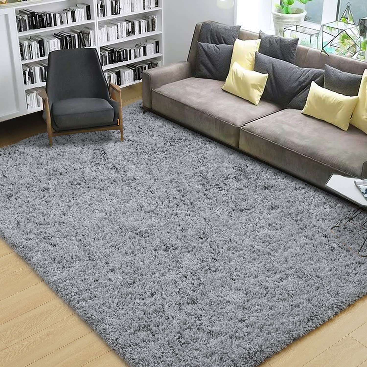 Noahas Fluffy Shaggy Rugs, 4x6 Feet Grey Plush Rugs for Girls Bedroom, Soft Kids Room Carpets, Bedside Rug, Upgrade Non-Slip Rugs for Children Nursery Dorm Home Decor, Grey