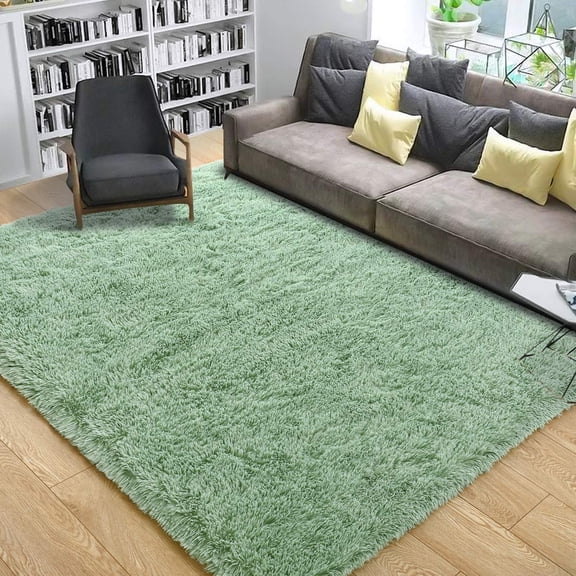 Noahas Fluffy Shaggy Rugs, 5x8 Feet Green Plush Rugs for Girls Bedroom, Soft Kids Room Carpets, Large Bedside Rug, Upgrade Non-Slip Rugs for Children Nursery Dorm Home Decor, Green