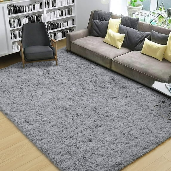 Noahas Fluffy Shaggy Rugs, 5x8 Feet Grey Plush Rugs for Girls Bedroom, Soft Kids Room Carpets, Large Bedside Rug, Upgrade Non-Slip Rugs for Children Nursery Dorm Home Decor, Grey
