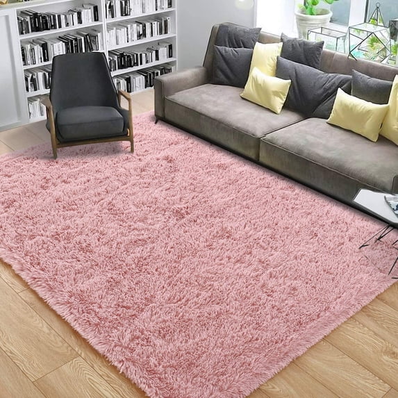 Noahas Fluffy Shaggy Rugs, 5x8 Feet Pink Plush Rugs for Girls Bedroom, Soft Kids Room Carpets, Large Bedside Rug, Upgrade Non-Slip Rugs for Children Nursery Dorm Home Decor, Pink