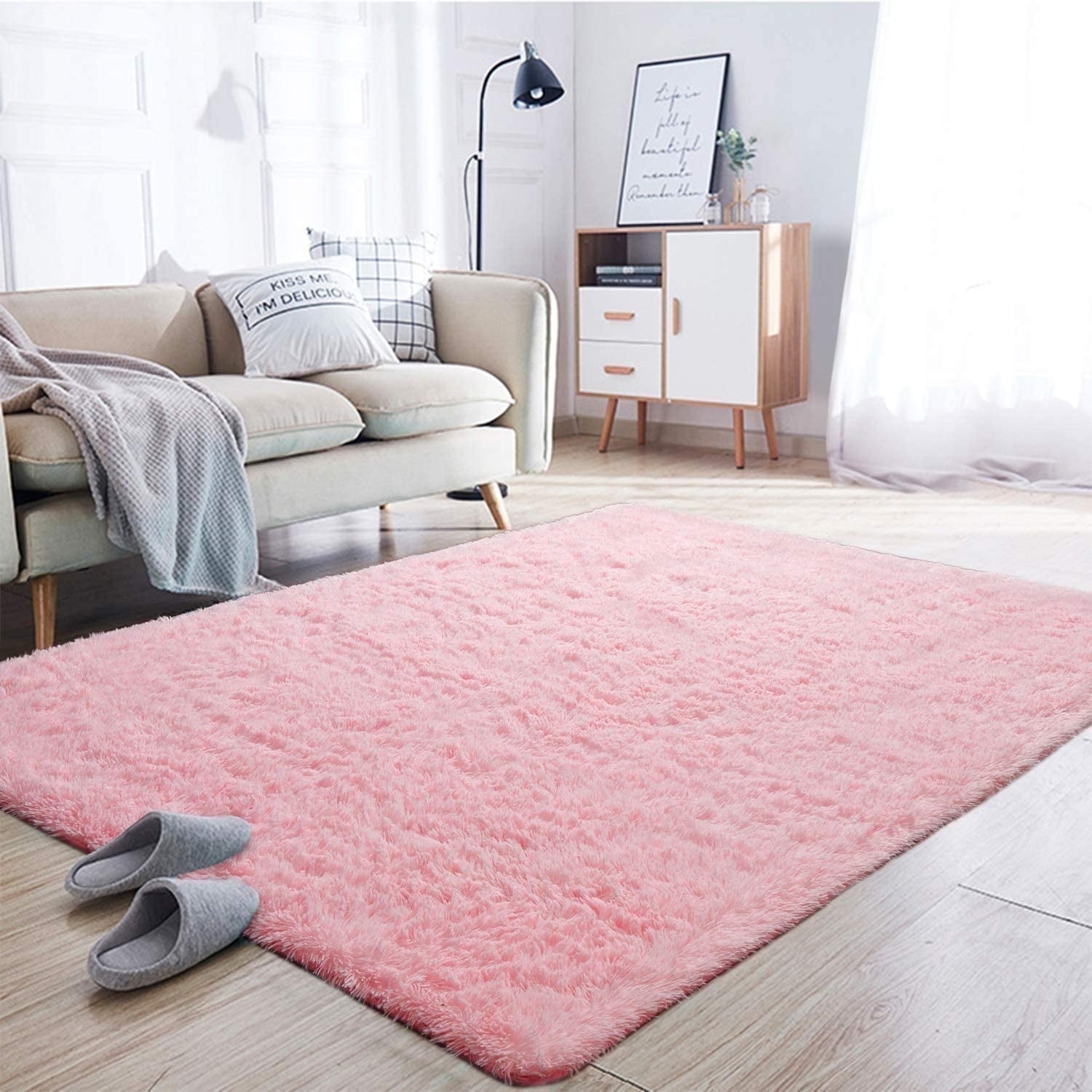 Noahas Fluffy Plush Toddler & Kids Bedroom Rug, Anti-Skid 4' x 6' Pink ...