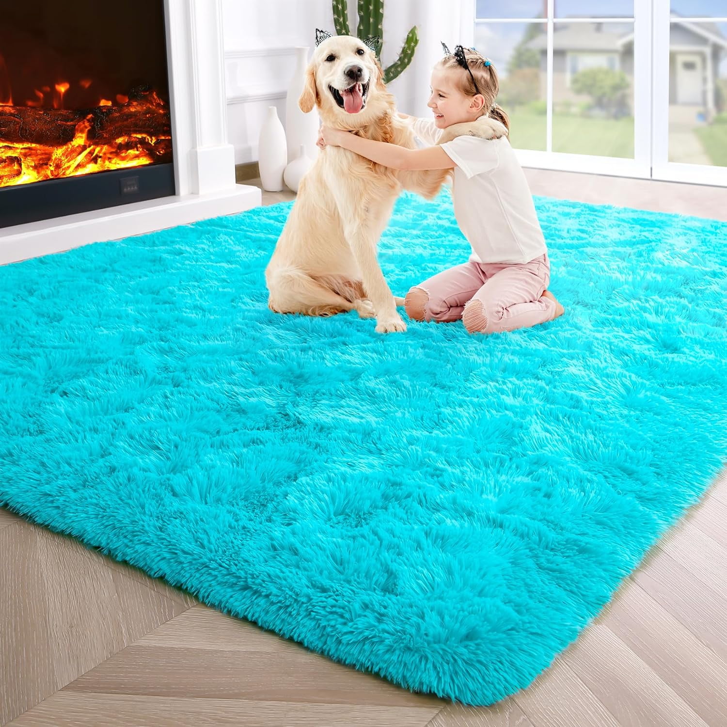 Noahas Fluffy Teal Blue Rugs for Bedroom,4x6 Shaggy Fuzzy Bedroom Rug