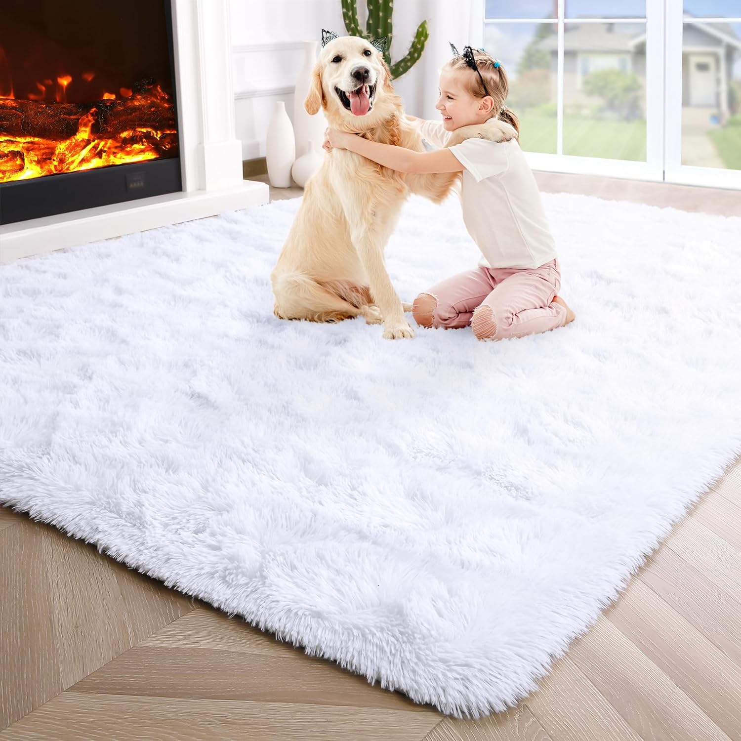 Noahas Fluffy White Rugs for Bedroom,4x6 Shaggy Fuzzy Bedroom Rug