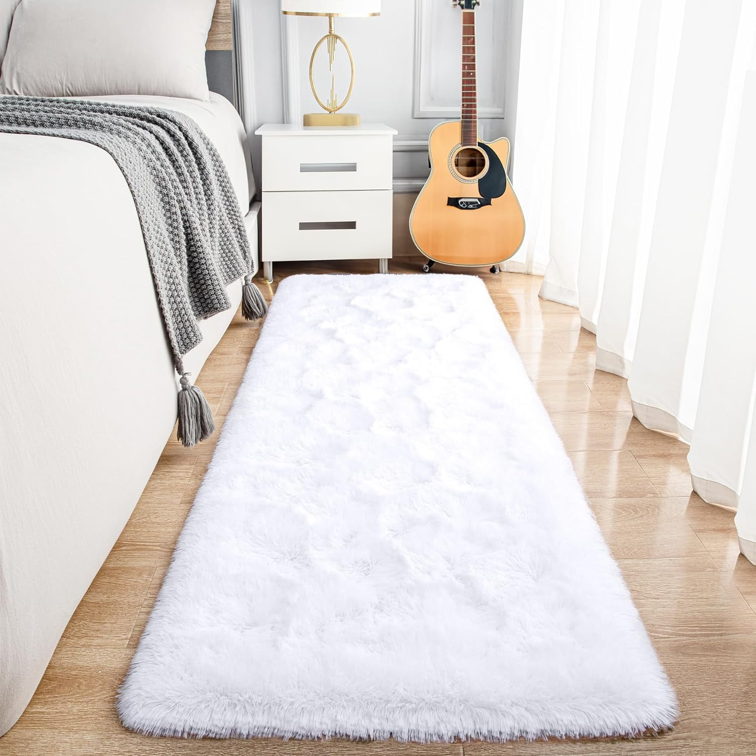 Noahas Fluffy White Runner Rugs for Bedroom 2x6,Runner Rugs for Hallway
