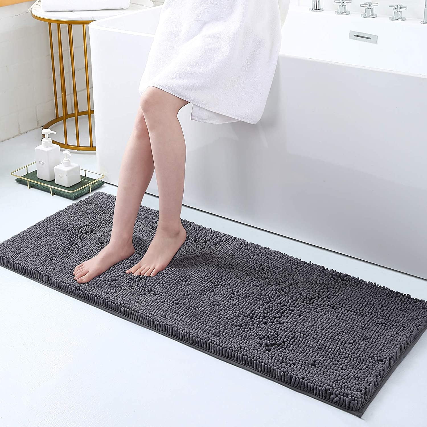 Noahas Fluffy Light gray Runner Area Rugs, NonSlip Shaggy Fuzzy Carpet