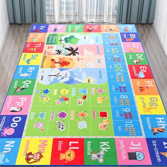 Noahas Kids Animal and Weather Educational Rug for Living Room, Children's Room 4x6 ft