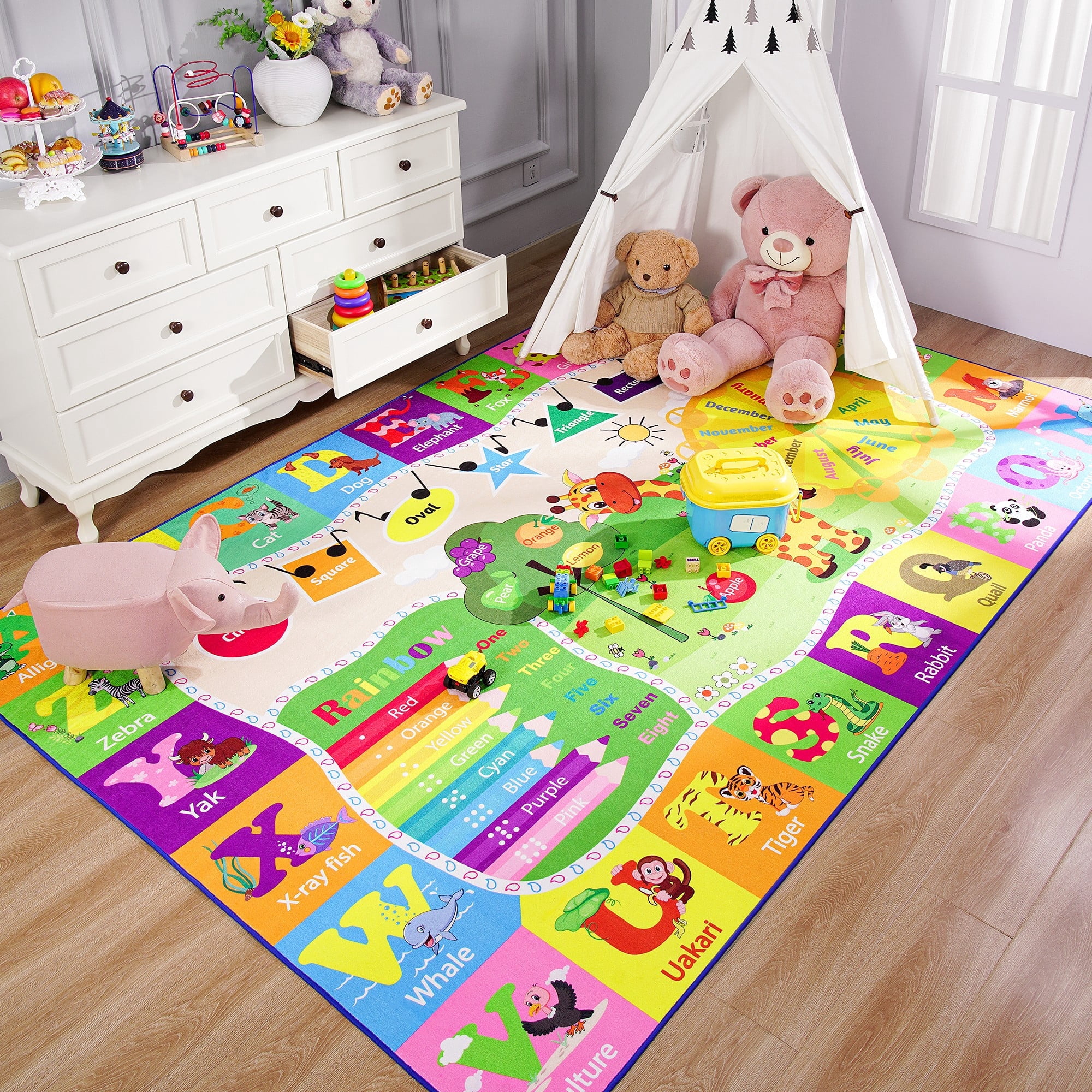 Arogan Kids Play Rug Alphabet Educational Area Rug, Soft Animal ...