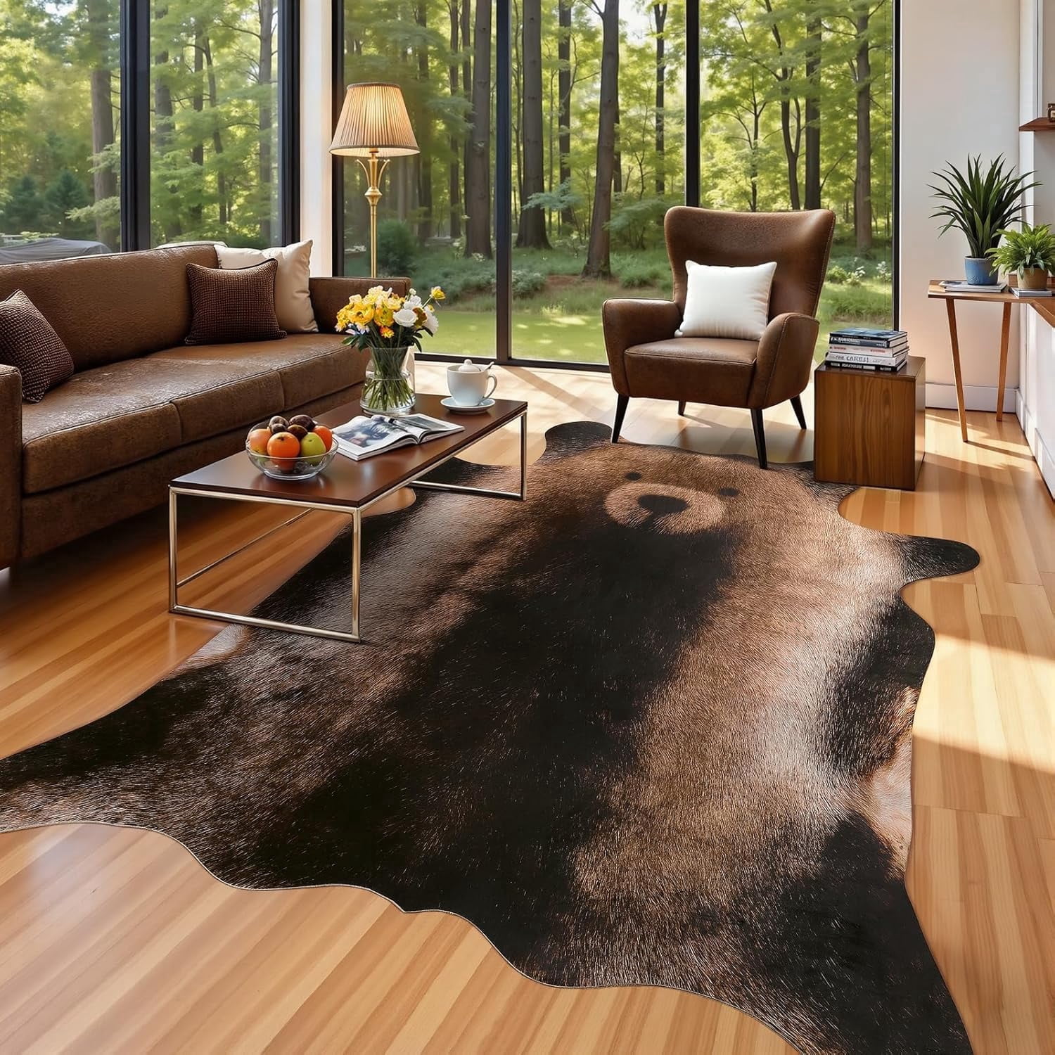 Noahas Premium Bear Print Rug 4.6x5.2 Feet, Machine Washable Faux Fur ...