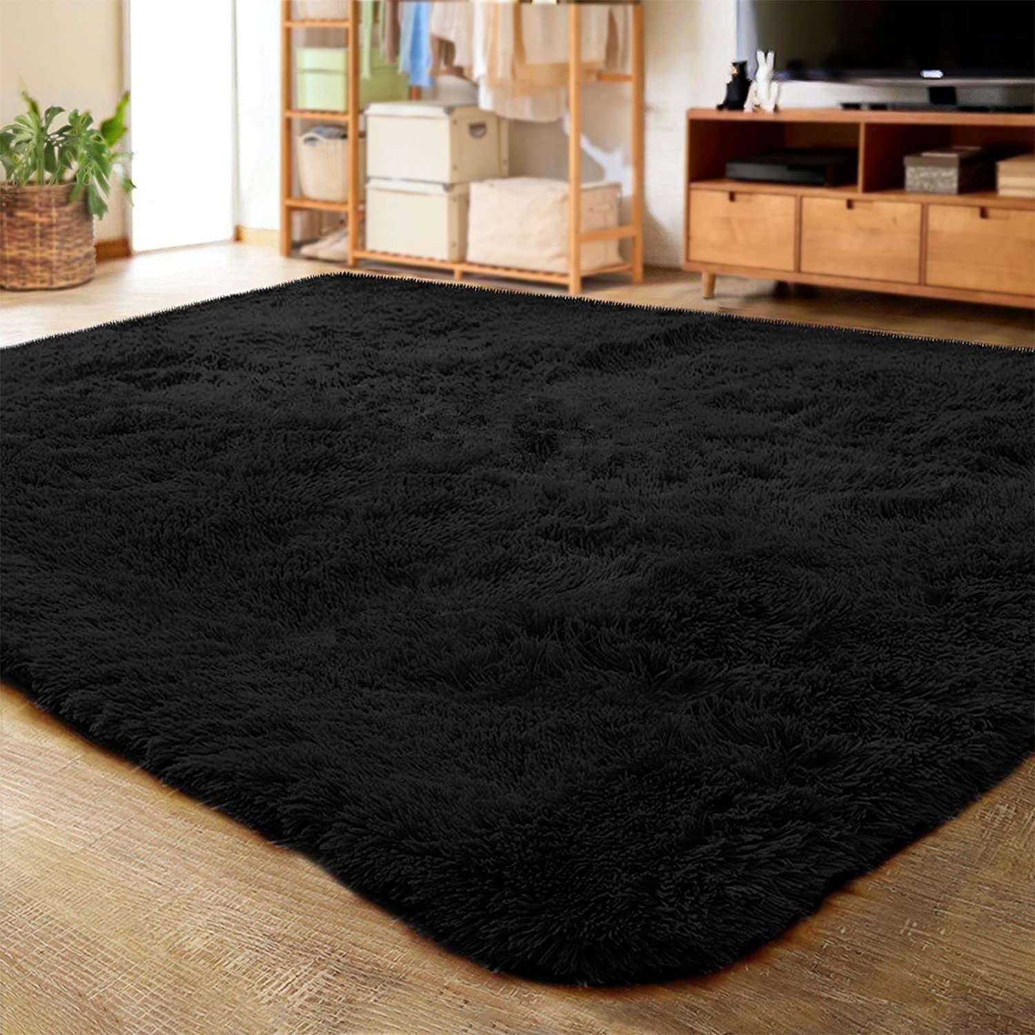 Noahas Soft Fluffy Area Rug Modern Shaggy Bedroom Rugs for Kids Room Nursery Rug Floor Carpets, 2'x 3',Black