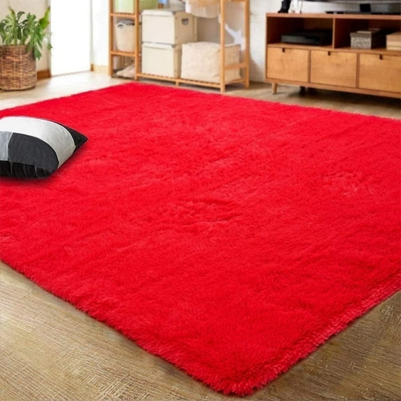Noahas Soft Fluffy Area Rug Modern Shaggy Bedroom Rugs for Kids Room Nursery Rug Floor Carpets, 2'x 3',Red