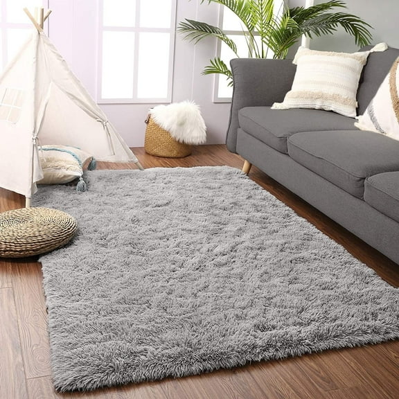 Noahas Soft Fluffy Area Rug Modern Shaggy Bedroom Rugs for Kids Room Nursery Rug Floor Carpets, Grey, 4 ft x 5.3 ft
