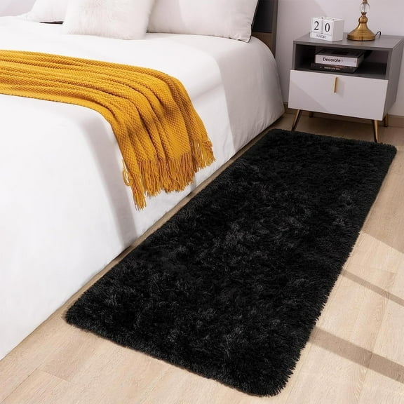 Noahas Soft Fluffy Area Rug for Living Room Bedroom Shaggy Accent Carpets for Kids Girls Rooms,2'x 6',Black