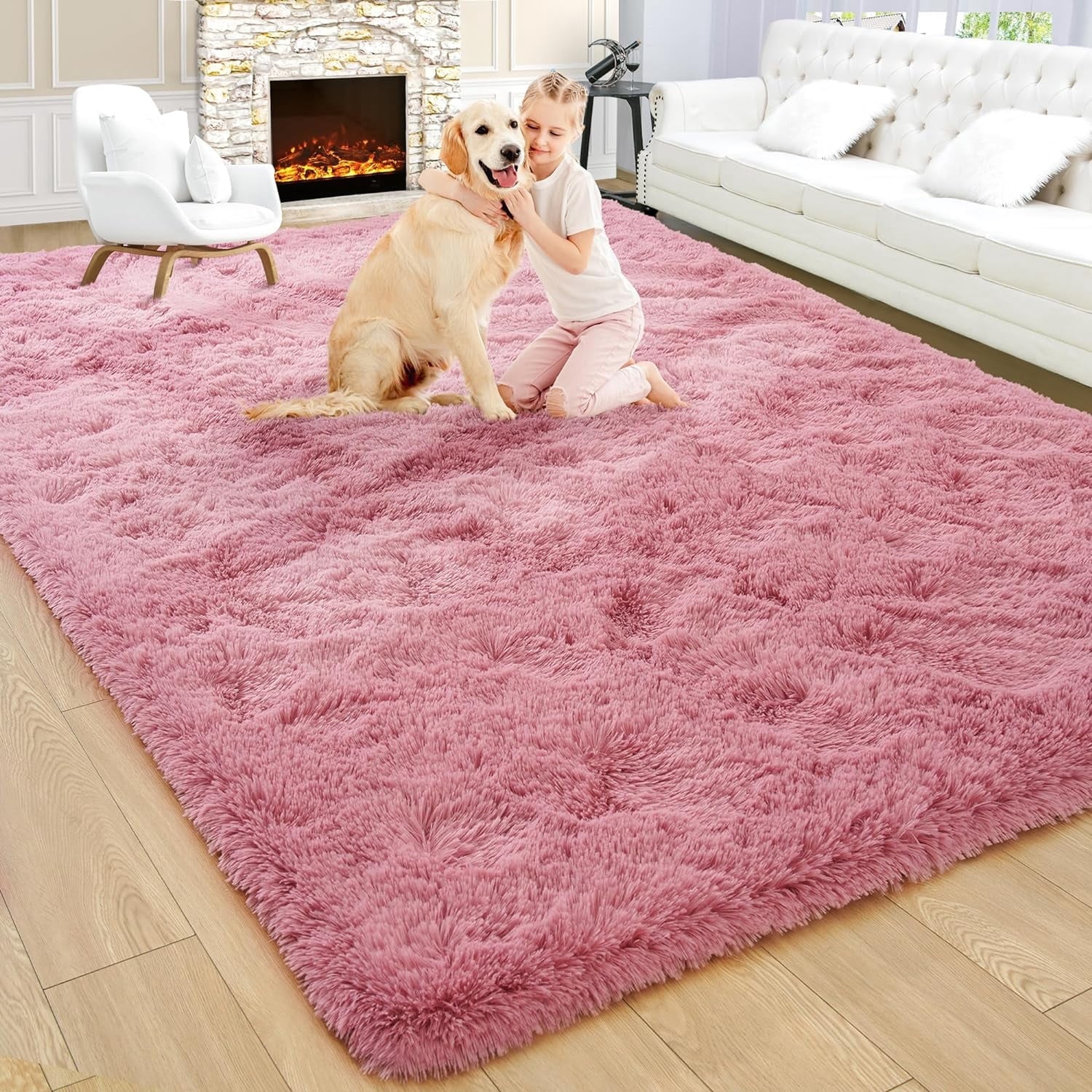 Noahas Soft Fluffy Area Rug for Living Room Bedroom Shaggy Accent Carpets for Kids Girls Rooms,8'x10',Blush