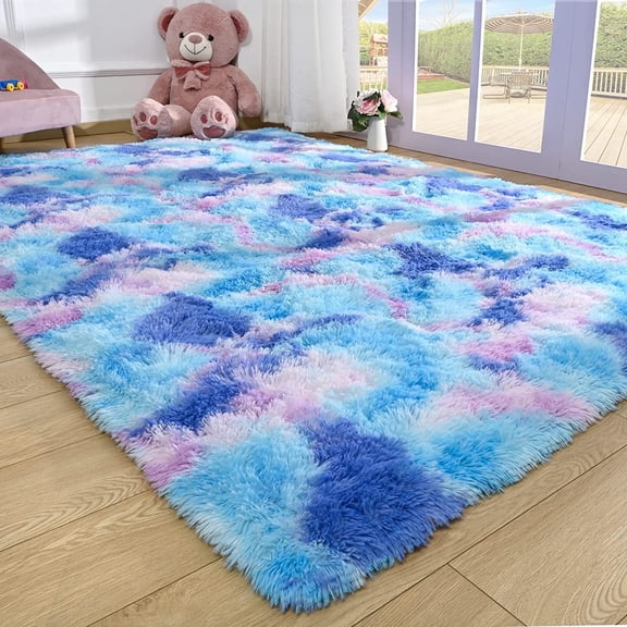 Noahas Soft Fluffy Rainbow Rugs for Girls Bedroom 5x8, Shaggy Kids Playroom Rugs, Colorful Plush Rug for Living Room Nursery, Cute Fuzzy Carpet Home Decor Mat for Baby Toddlers Teens, Purple