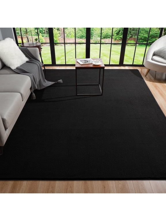 Soft Low Pile Rug Modern Area Rugs for Bedroom Living Room,Suitable for Boys Girls Teenagers and Adults with Super Soft Touch , Black , 4' x 6'