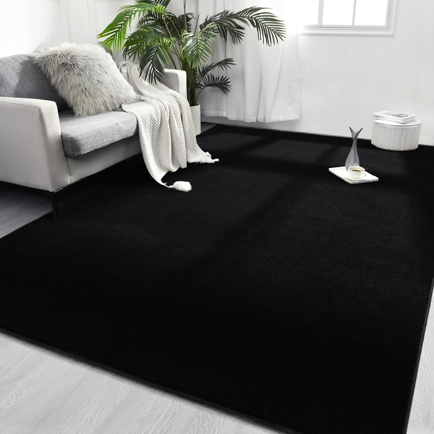 Noahas Soft Low Pile Rug Modern Area Rugs for Bedroom Living Room,Suitable for Boys Girls Teenagers and Adults with Super Soft Touch , Black , 7' x 10'