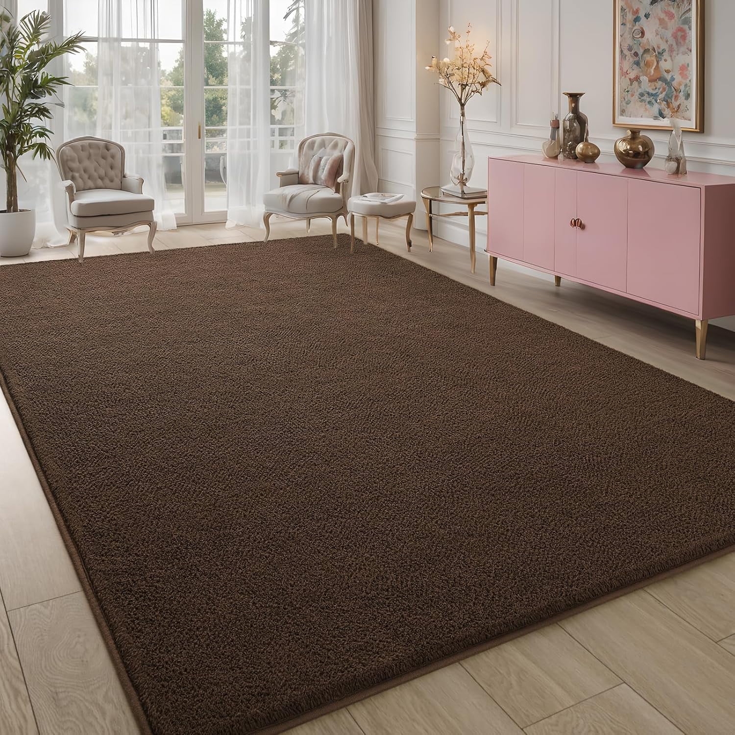 Noahas Soft Low Pile Rug Modern Area Rugs for Bedroom Living Room,Suitable for Boys Girls Teenagers and Adults with Super Soft Touch , Brown , 7' x 10'