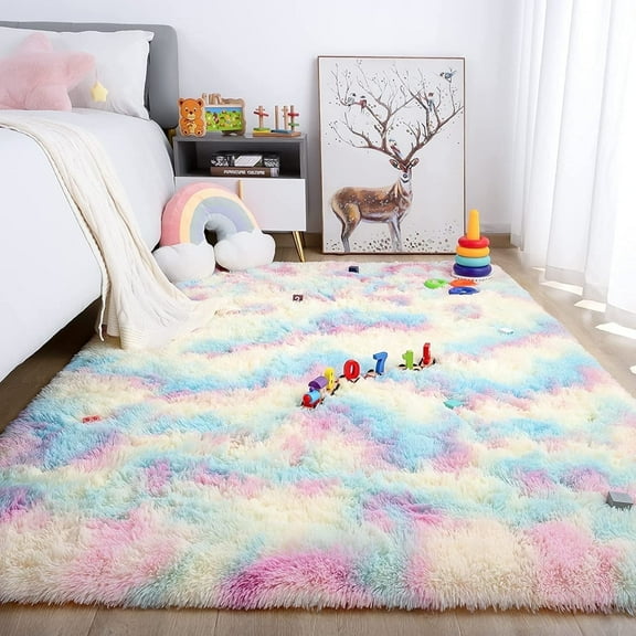 Noahas Super Soft Rainbow Area Rugs For Kids, Colorful Shaggy Carpet For Living Room Bedroom Nursery Room, 6'x9'