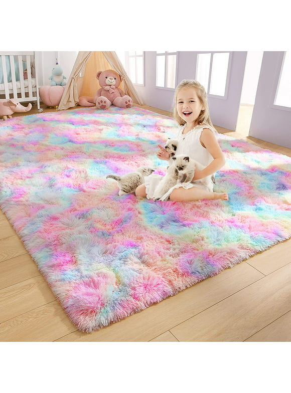 Noahas Super Soft Rainbow Rugs Area Rugs For Kids, Colorful Shaggy Carpet For Living Room Bedroom Nursery Room, 4'x6'