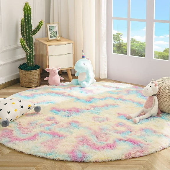 Noahas Super Soft Round Rainbow Carpet for Kids, Plush Rugs, 4 Feet