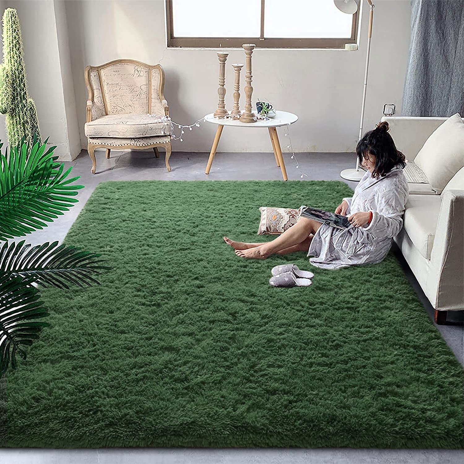 Noahas Super Soft Shaggy Rugs Fluffy Carpets, 5x8 ft, Deep-Green Area Rug for Living Room Bedroom Girls Kids Room Nursery Home Decor, Non-Slip Plush Indoor Floor Bedside Rug, 5x8 Feet Deep-Green