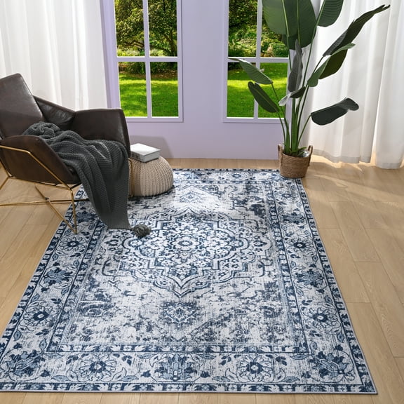 Noahas Traditional Persian Area Rug, Blue , 4' x 6'