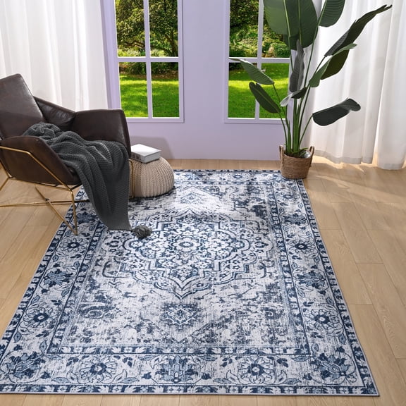 Noahas Traditional Persian Area Rug, Blue , 5' x 8'