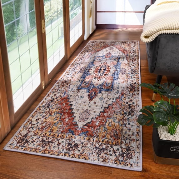 Noahas Traditional Persian Area Rug, Orange , 2' x 6'