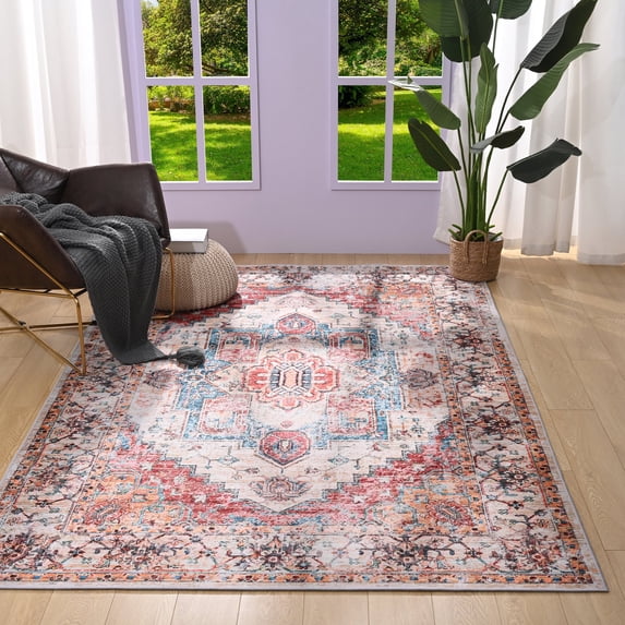 Noahas Traditional Persian Area Rug, Orange , 5' x 8'