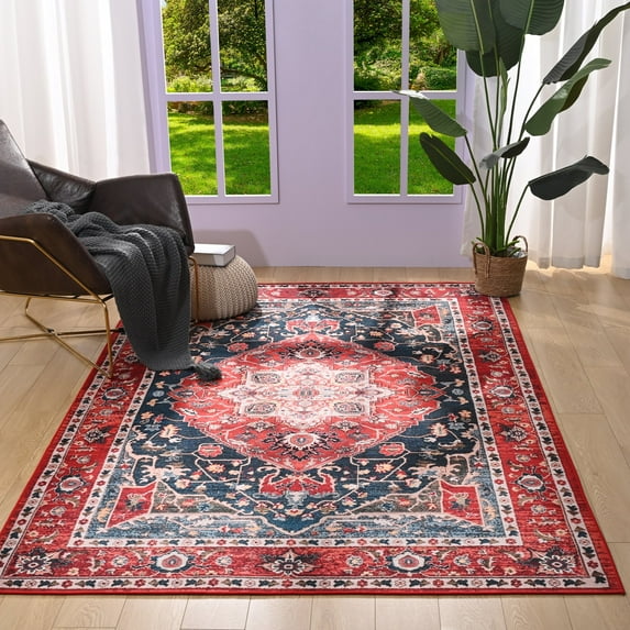 Noahas Traditional Persian Area Rug, Red , 5' x 8'