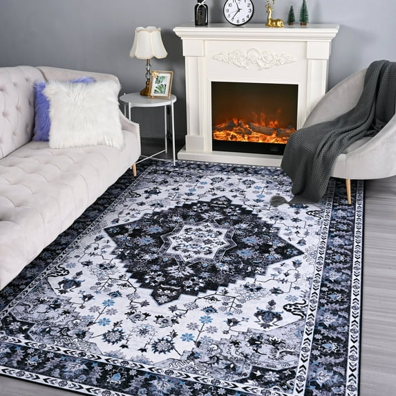 Noahas Vintage Area Rug Modern Bohemian Rug, Black, 6' x 9'