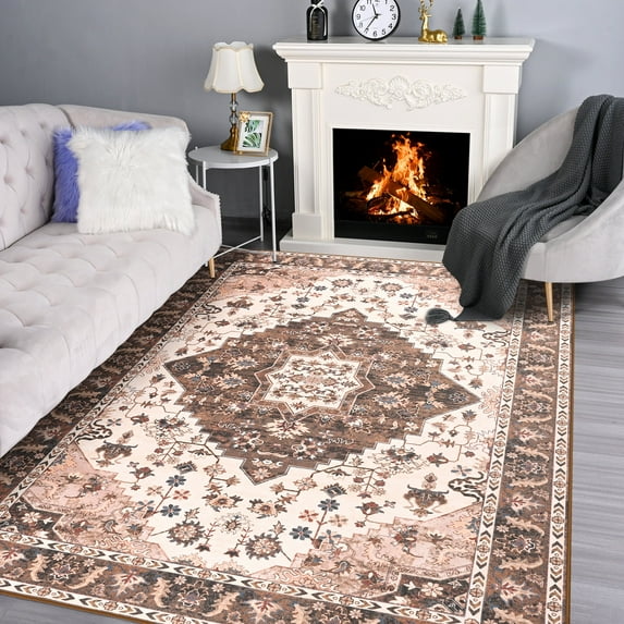 Noahas Vintage Area Rug Modern Bohemian Rug, Brown, 4' x 6'