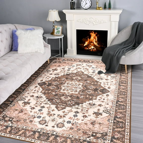 Noahas Vintage Area Rug Modern Bohemian Rug, Brown, 4' x 6'