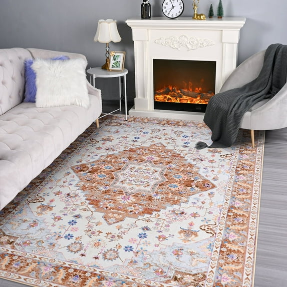 Noahas Vintage Area Rug Modern Bohemian Rug, Gold, 6' x 9'