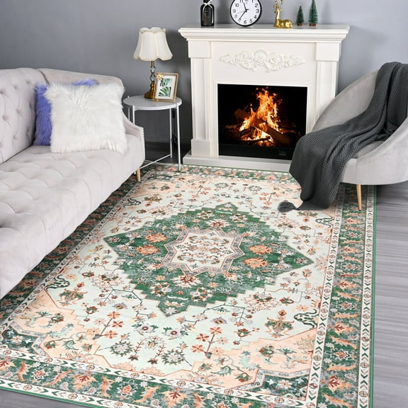 Noahas Vintage Area Rug Modern Bohemian Rug, Green, 4' x 6'