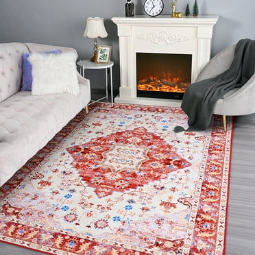 Noahas Vintage Area Rug Modern Bohemian Rug, Red, 4' x 6'