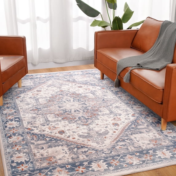 Noahas Washable Vintage Area Rug Bohemian Decorative Rug for Living Room, Bedroom, Kids Room, 6' x 9', Beige