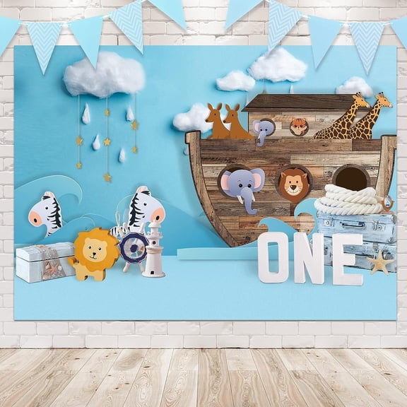 Noahs Ark Baby Shower Decorations Backdrop Photography Wild Safari Animals Zoo Children One Birthday Party Cute Background for NewbornPartyBanner Photo Booth Props Supplies