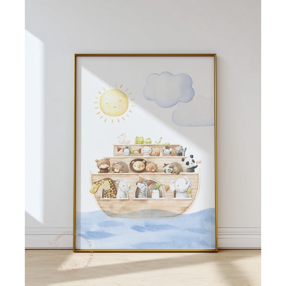Noahs Ark Christian Nursery Wall Art Print, Baby Room Bible Decor Unframed Paper Print