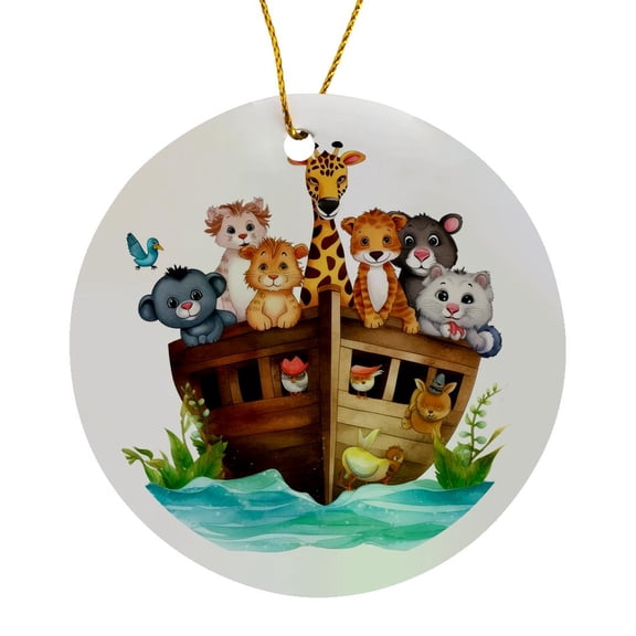 3drose, Noahs Ark Illustration, Circle Porcelain Ornament
