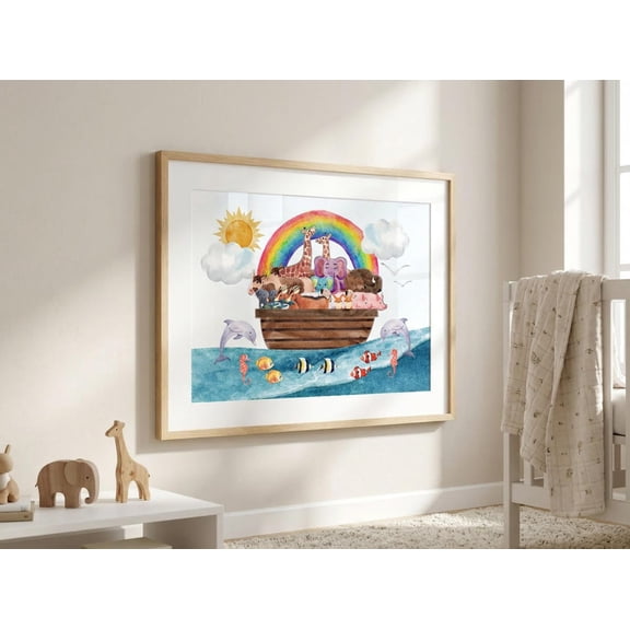 Noahs Ark Nursery Print Christian Room Decor, Nursery Decor Wall Art Unframed Paper Print