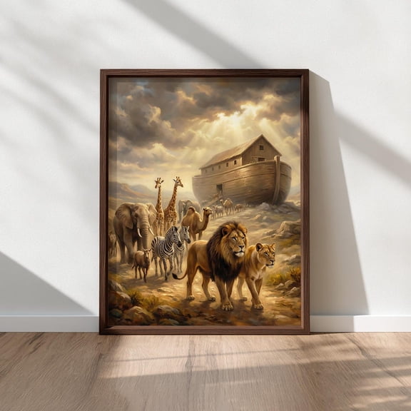 Noahs Ark Wall with Animals, Biblical Flood Scene, Christianable, Biblical Story, Christian Wall Art