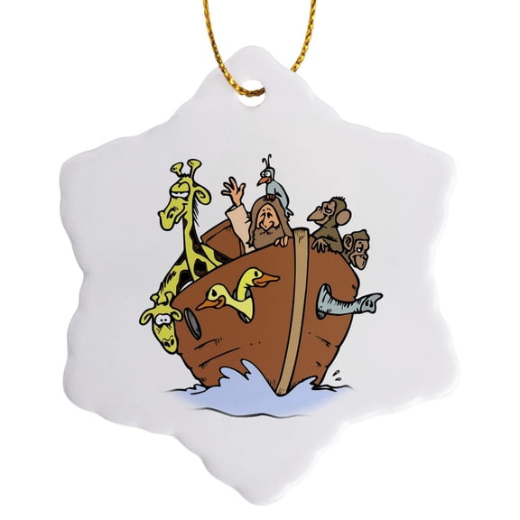 3drose, Noahs Ark with Animals, 3 inch Snowflake Porcelain Ornament