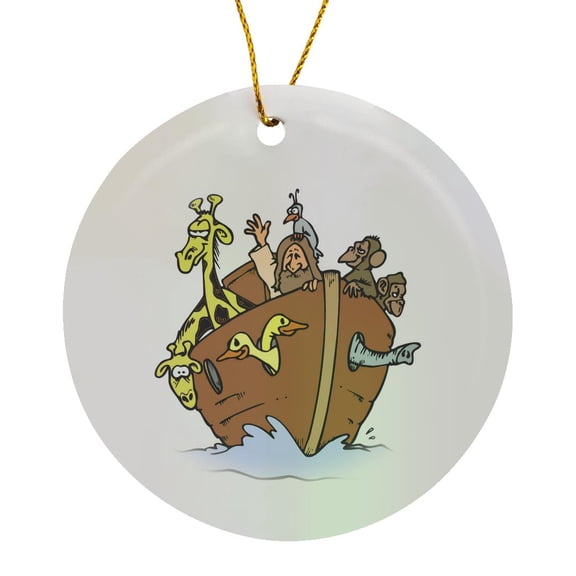 3drose, Noahs Ark with Animals, Circle Porcelain Ornament